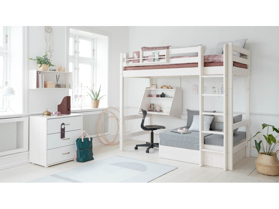 Flexa Classic casa hoogslaper met matras rechte ladder 90x200 whitewash - Afbeelding 8