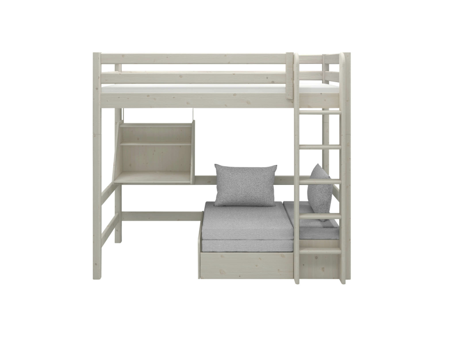 Flexa Classic casa hoogslaper met matras rechte ladder 90x200 whitewash - Afbeelding 4