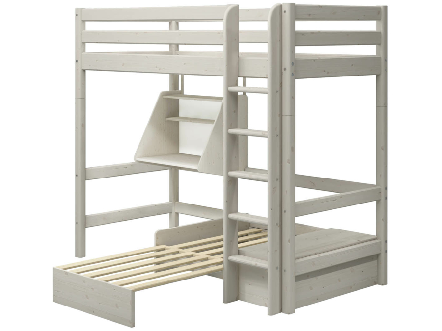Flexa Classic casa hoogslaper met matras rechte ladder 90x200 whitewash - Afbeelding 2