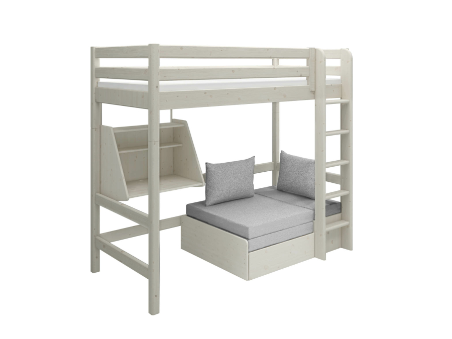 Flexa Classic casa hoogslaper met matras rechte ladder 90x200 whitewash - Afbeelding 5