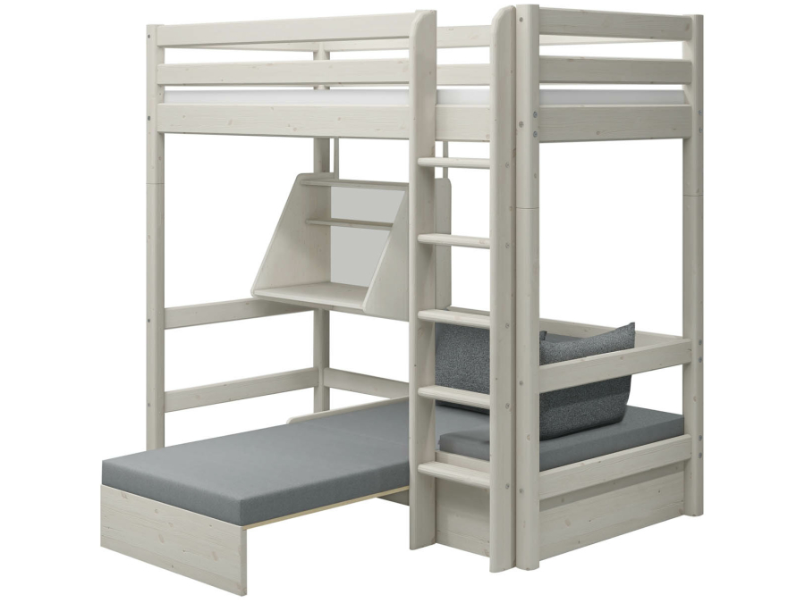 Flexa Classic casa hoogslaper met matras rechte ladder 90x200 whitewash