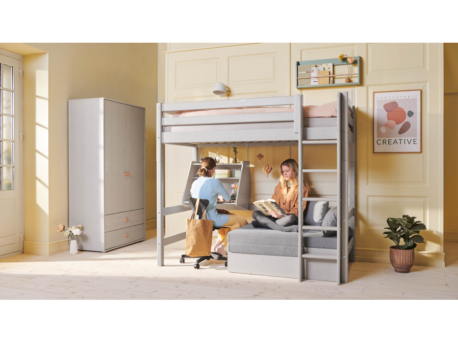Flexa Classic casa hoogslaper met matras rechte ladder 90x200 greywash - Afbeelding 8
