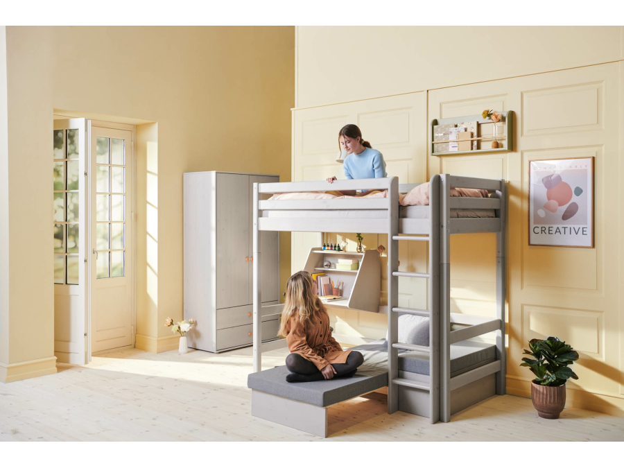 Flexa Classic casa hoogslaper met matras rechte ladder 90x200 greywash - Afbeelding 7