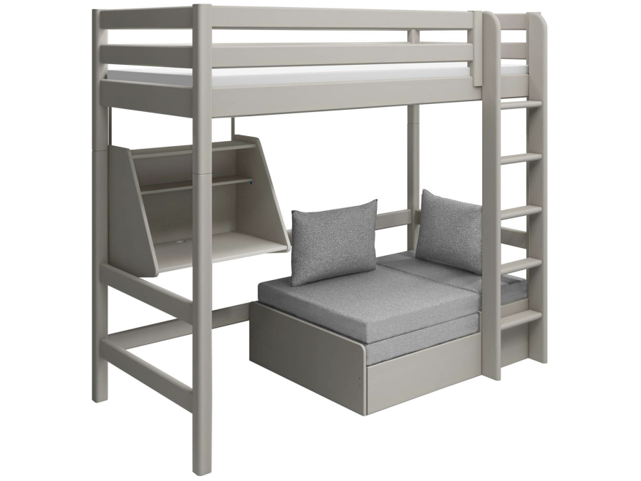 Flexa Classic casa hoogslaper met matras rechte ladder 90x200 greywash