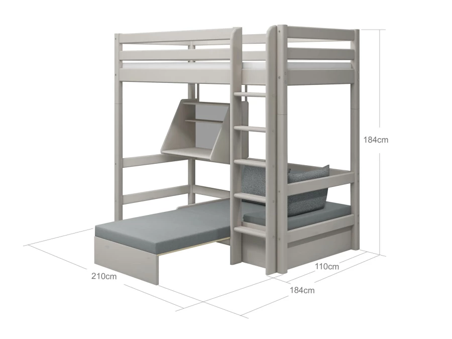 Flexa Classic casa hoogslaper met matras rechte ladder 90x200 greywash - Afbeelding 5