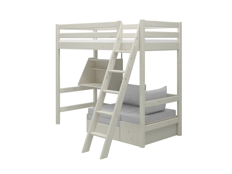 Flexa Classic casa hoogslaper met matras schuine ladder 90x200 whitewash - Afbeelding 4