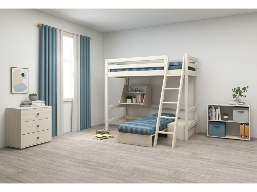 Flexa Classic casa hoogslaper met matras schuine ladder 90x200 whitewash - Afbeelding 7