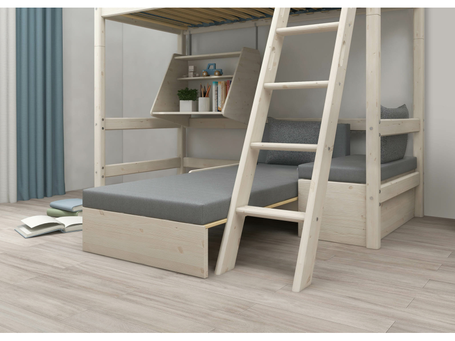 Flexa Classic casa hoogslaper met matras schuine ladder 90x200 whitewash - Afbeelding 6