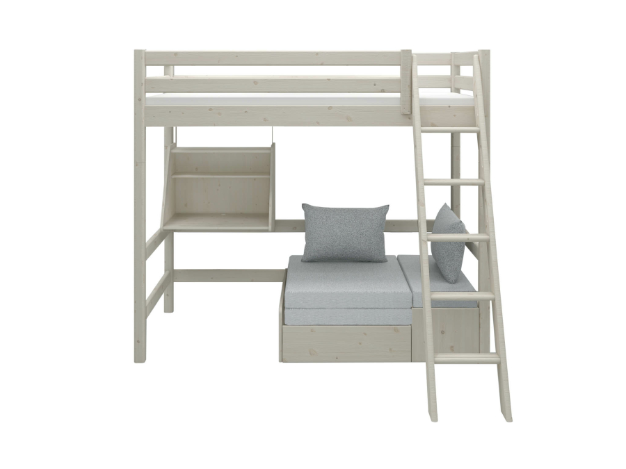 Flexa Classic casa hoogslaper met matras schuine ladder 90x200 whitewash - Afbeelding 3