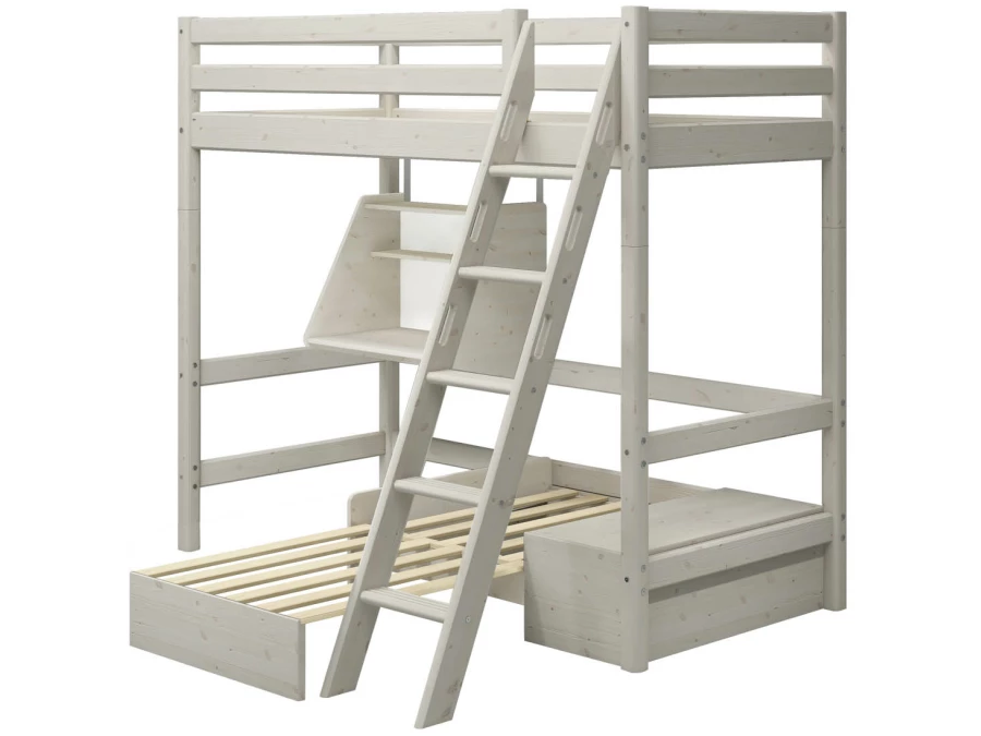 Flexa Classic casa hoogslaper met matras schuine ladder 90x200 whitewash - Afbeelding 2