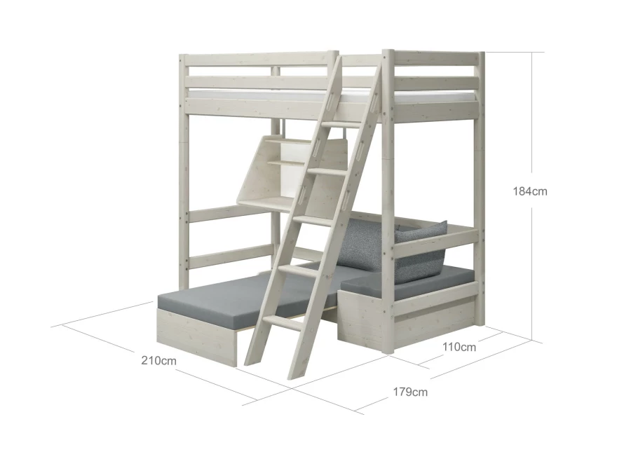 Flexa Classic casa hoogslaper met matras schuine ladder 90x200 whitewash - Afbeelding 5