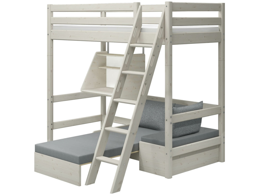 Flexa Classic casa hoogslaper met matras schuine ladder 90x200 whitewash