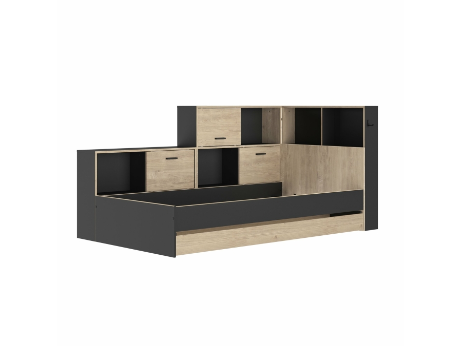 Diagone Erwan Opbergbed hout / zwart - Afbeelding 2