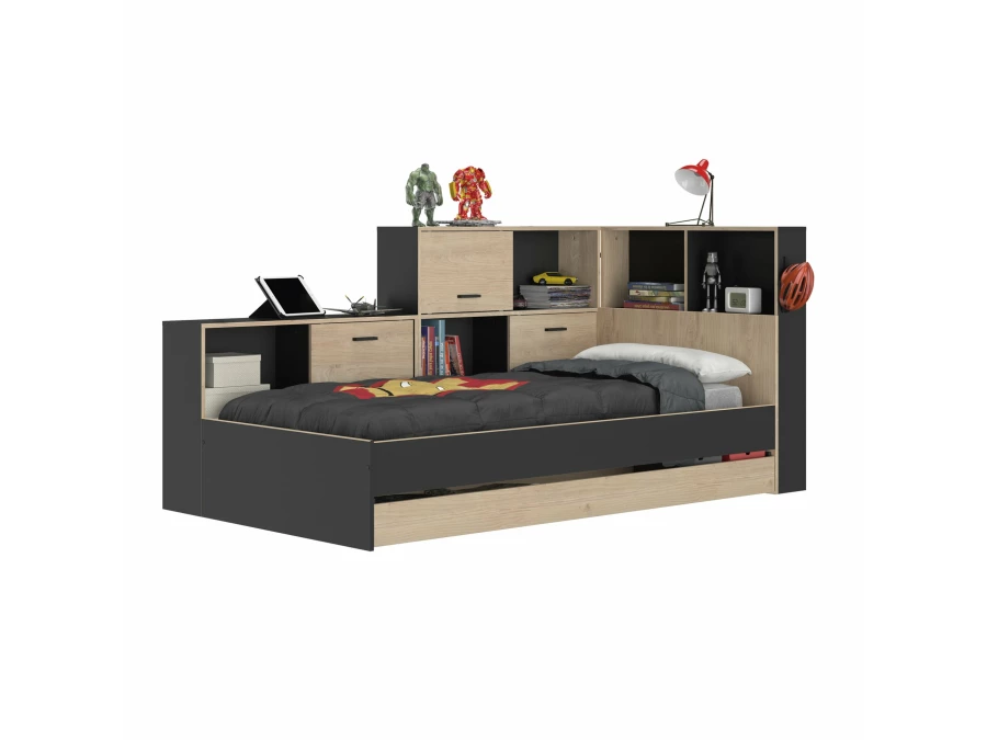 Diagone Erwan Opbergbed hout / zwart - Afbeelding 3