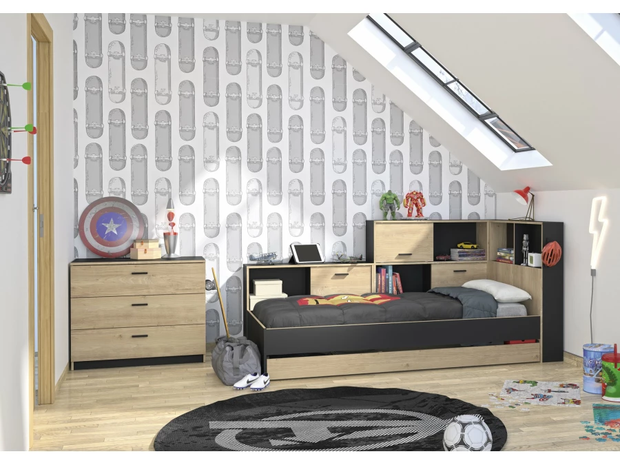 Diagone Erwan Opbergbed hout / zwart - Afbeelding 4