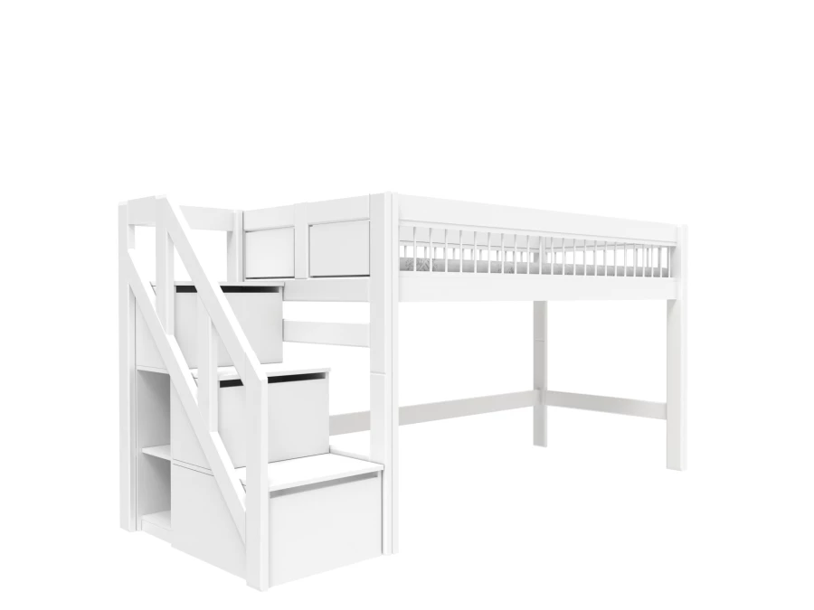 Lifetime breeze halfhoogslaper met trapkast 90x200 wit