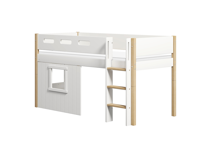 Flexa Nor boomhut halfhoogslaper rechte ladder - wit