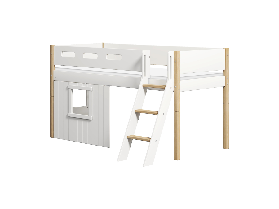 Flexa Nor boomhut halfhoogslaper schuine ladder - wit