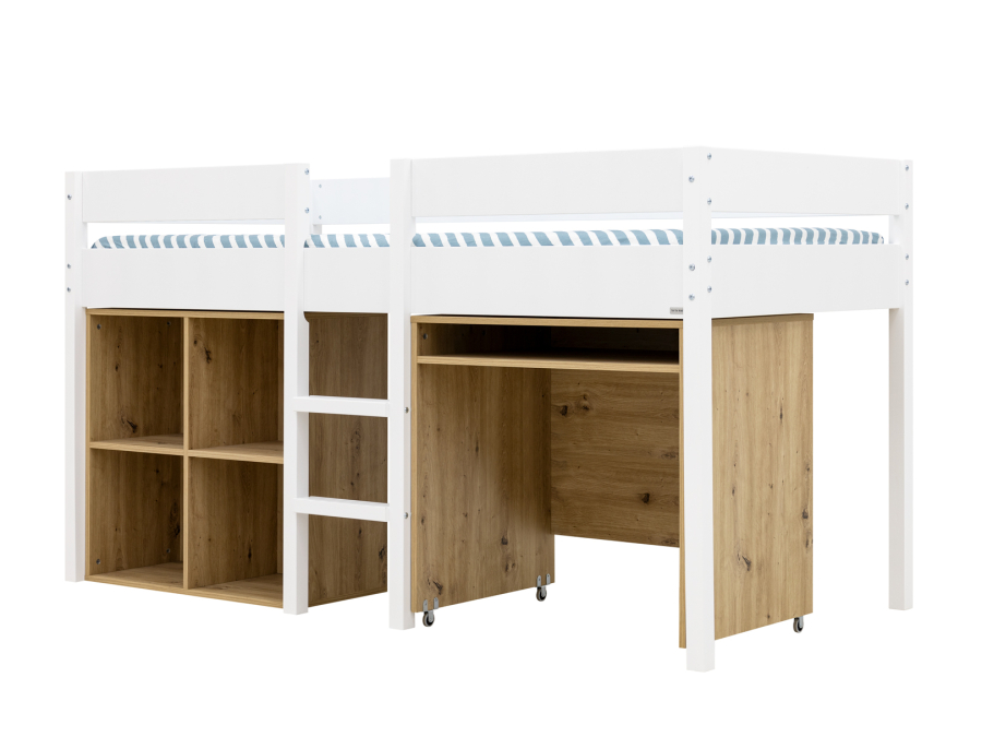 ToiToiKids Mick halfhoogslaper 90x200 met bureau en vakkenkast - wit - Afbeelding 2