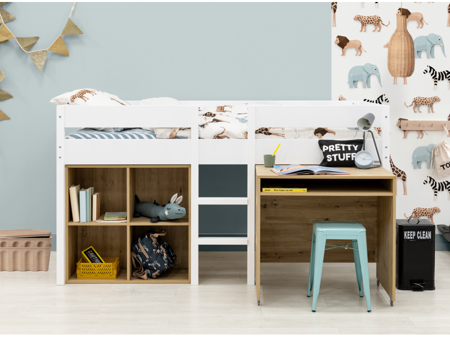 ToiToiKids Mick halfhoogslaper 90x200 met bureau en vakkenkast - wit - Afbeelding 4