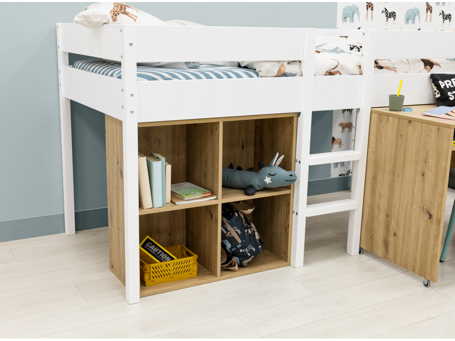 ToiToiKids Mick halfhoogslaper 90x200 met bureau en vakkenkast - wit - Afbeelding 6