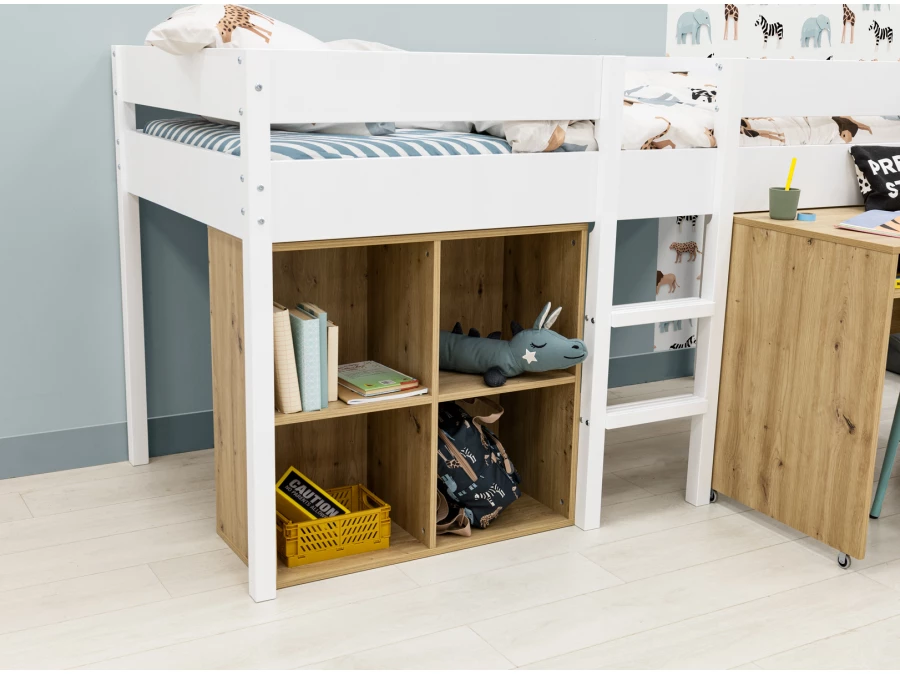 ToiToiKids Mick halfhoogslaper 90x200 met bureau en vakkenkast - wit - Afbeelding 6
