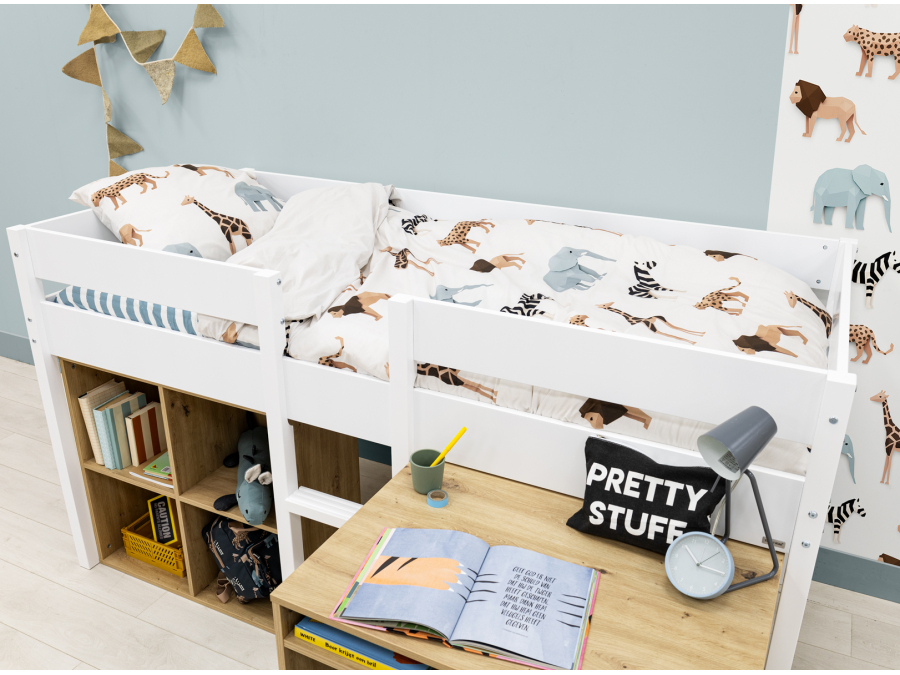 ToiToiKids Mick halfhoogslaper 90x200 met bureau en vakkenkast - wit - Afbeelding 7