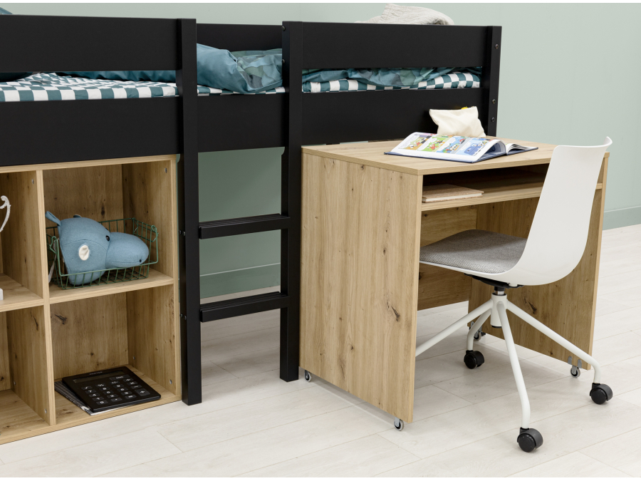 ToiToiKids Mick halfhoogslaper 90x200 met bureau en vakkenkast - mat zwart - Afbeelding 5