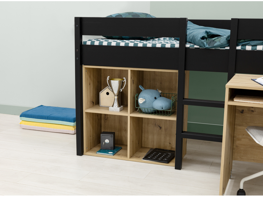 ToiToiKids Mick halfhoogslaper 90x200 met bureau en vakkenkast - mat zwart - Afbeelding 6