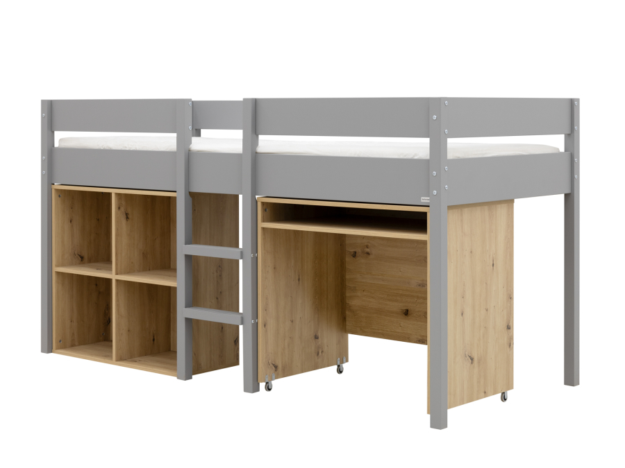 ToiToiKids Mick halfhoogslaper 90x200 met bureau en vakkenkast - grijs - Afbeelding 2