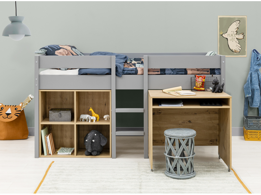ToiToiKids Mick halfhoogslaper 90x200 met bureau en vakkenkast - grijs - Afbeelding 5