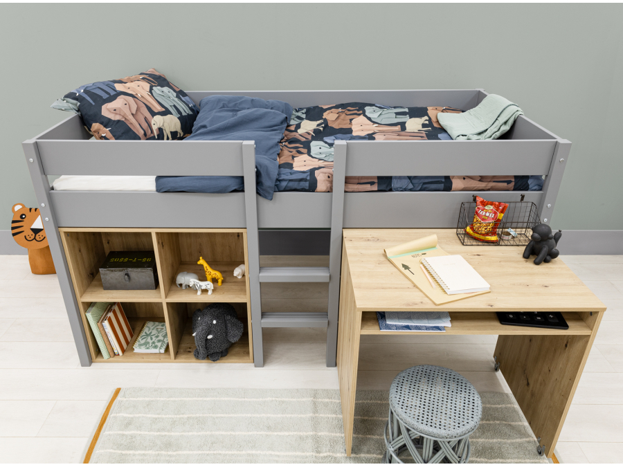 ToiToiKids Mick halfhoogslaper 90x200 met bureau en vakkenkast - grijs - Afbeelding 6