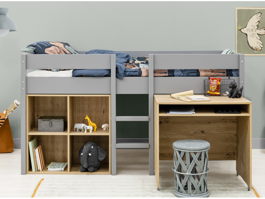 ToiToiKids Mick halfhoogslaper 90x200 met bureau en vakkenkast - grijs - Afbeelding 9