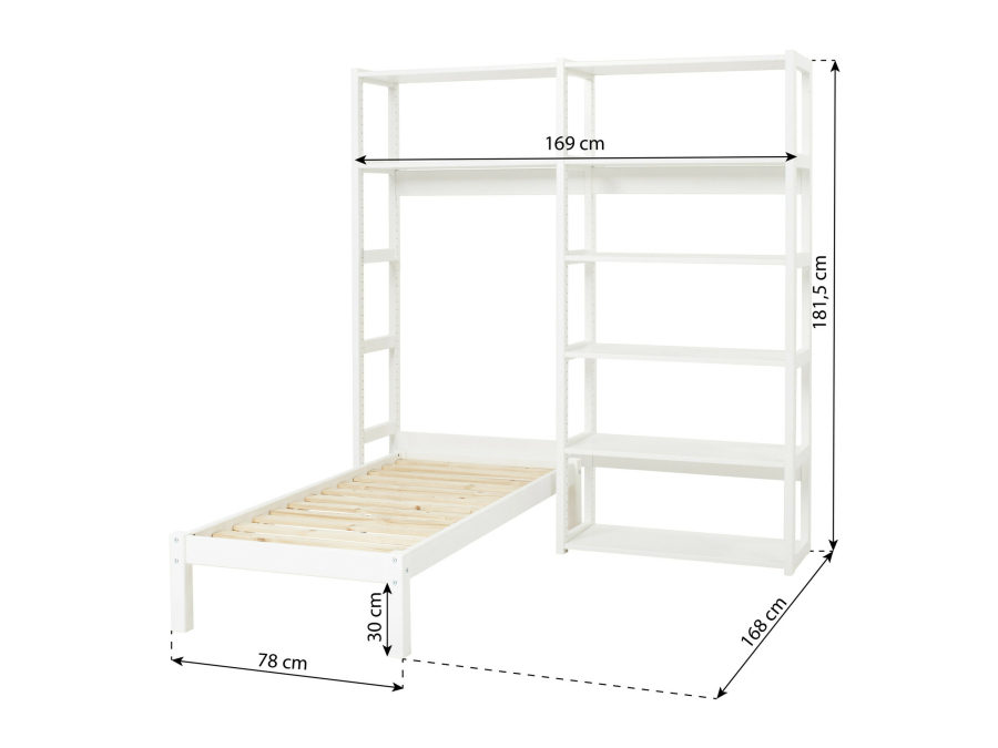 Hoppekids Storey bed 70x160 met boekenkast - 8 legplanken - Afbeelding 3