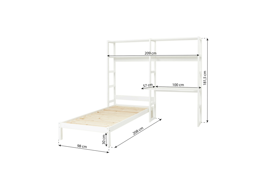 Hoppekids Storey bed 90x200 met boekenkast en bureau - 4 legplanken - Afbeelding 3
