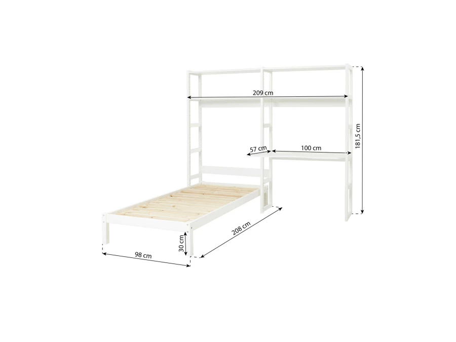 Hoppekids Storey bed 90x200 met boekenkast en bureau - 4 legplanken - Afbeelding 3