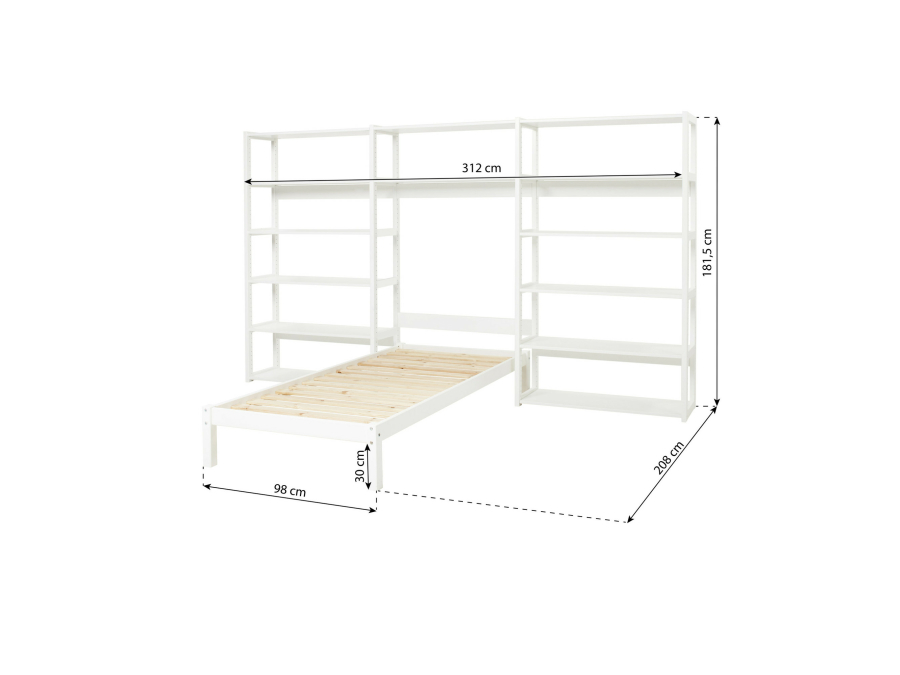 Hoppekids Storey bed 90x200 met boekenkast - 14 legplanken - Afbeelding 4