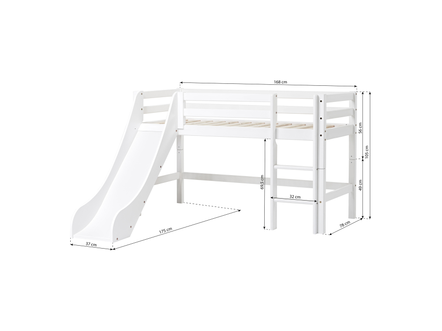 Hoppekids ECO Dream halfhoogslaper met glijbaan 70x160 - wit - Afbeelding 12