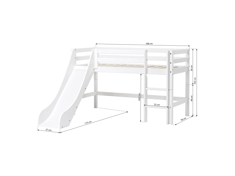 Hoppekids ECO Dream halfhoogslaper met glijbaan 70x160 - wit - Afbeelding 12