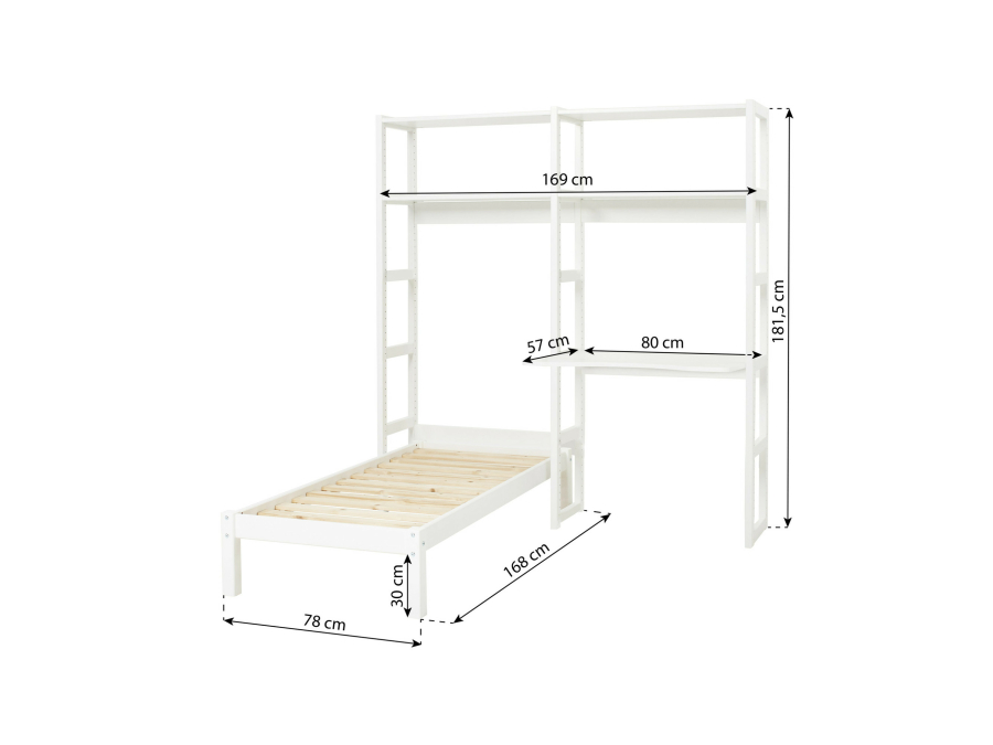 Hoppekids Storey bed 70x160 met boekenkast en bureau - 4 legplanken - Afbeelding 3