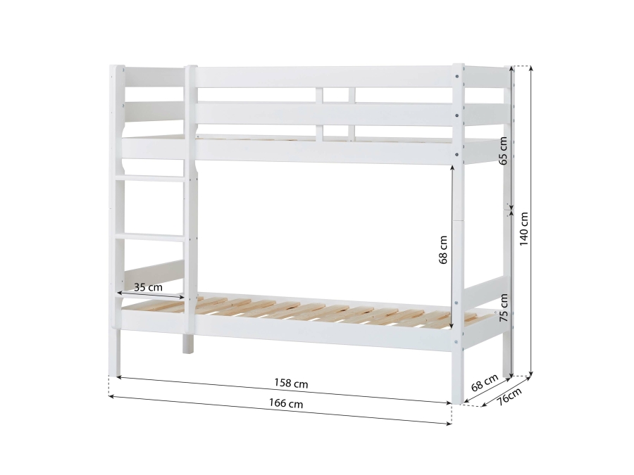 Hoppekids ECO Comfort stapelbed 70x160 - Wit - Afbeelding 4