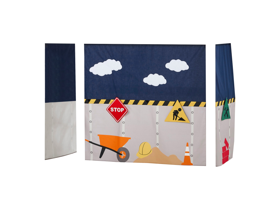 Hoppekids Construction gordijn - verhoogde halfhoogslaper 70x160