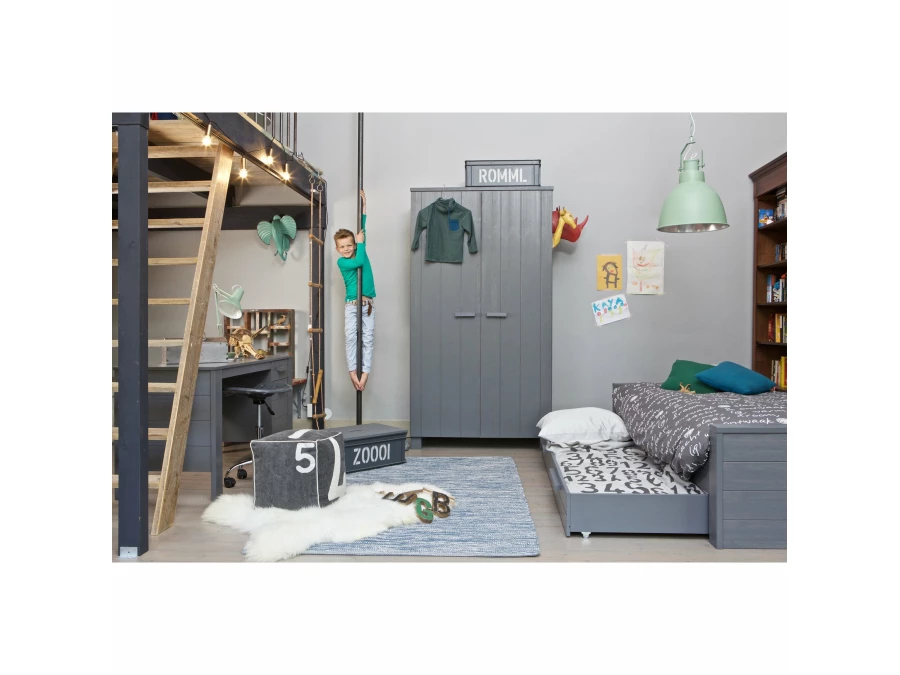 Woood Dennis bed 90x200 - grenen steel grey - Afbeelding 2