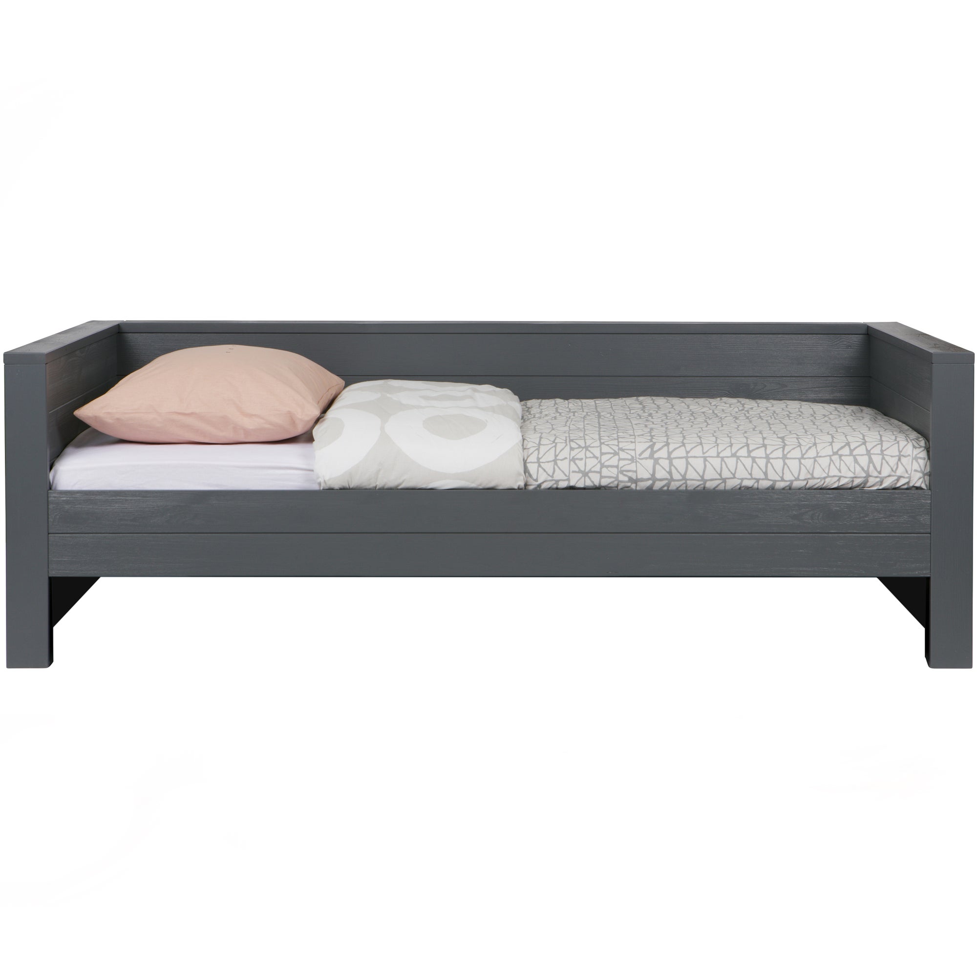 Woood Dennis bedbank 90x200 - grenen staalgrijs