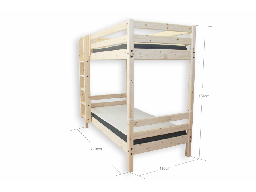 Flexa Classic RAW stapelbed met rechte ladder 90x200 grenen - Afbeelding 4