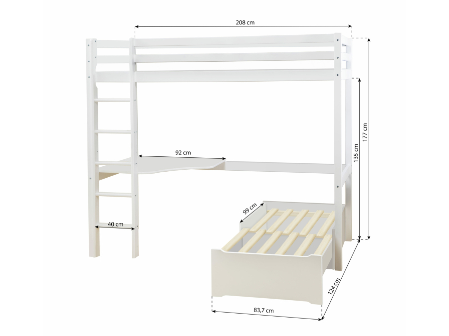 Hoppekids ECO Dream hoogslaper met lounge en bureau 90x200 - wit - Afbeelding 7
