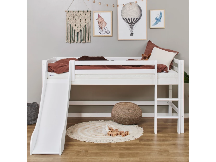 Hoppekids ECO Dream halfhoogslaper met glijbaan 90x200 - wit - Afbeelding 2