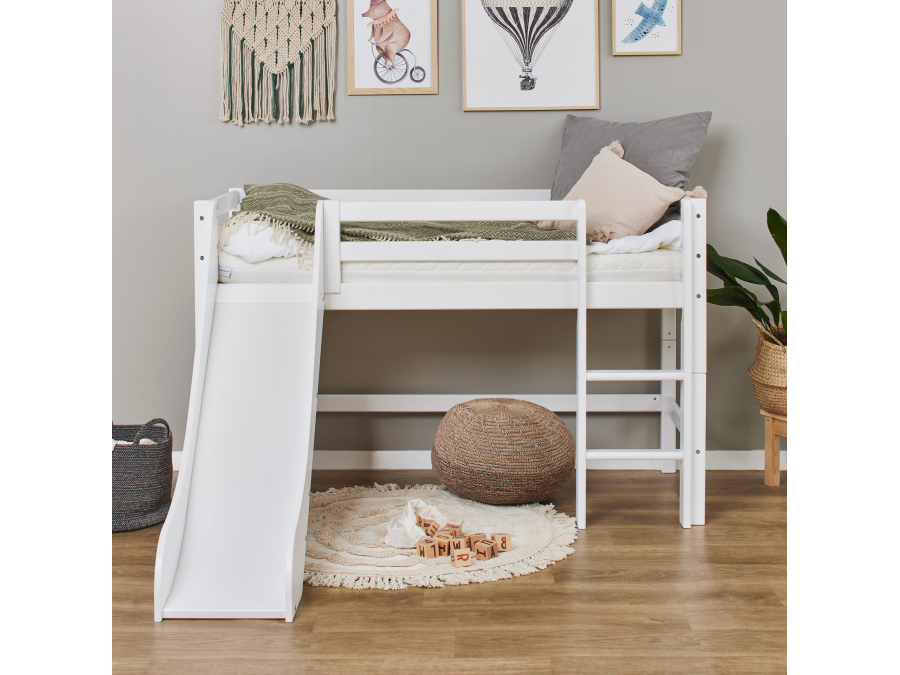 Hoppekids ECO Dream halfhoogslaper met glijbaan 70x160 - wit - Afbeelding 2
