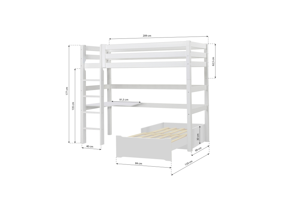 Hoppekids ECO Luxury hoogslaper met bureau en lounge 90x200 - rechte ladder - luxe bodem - Afbeelding 14