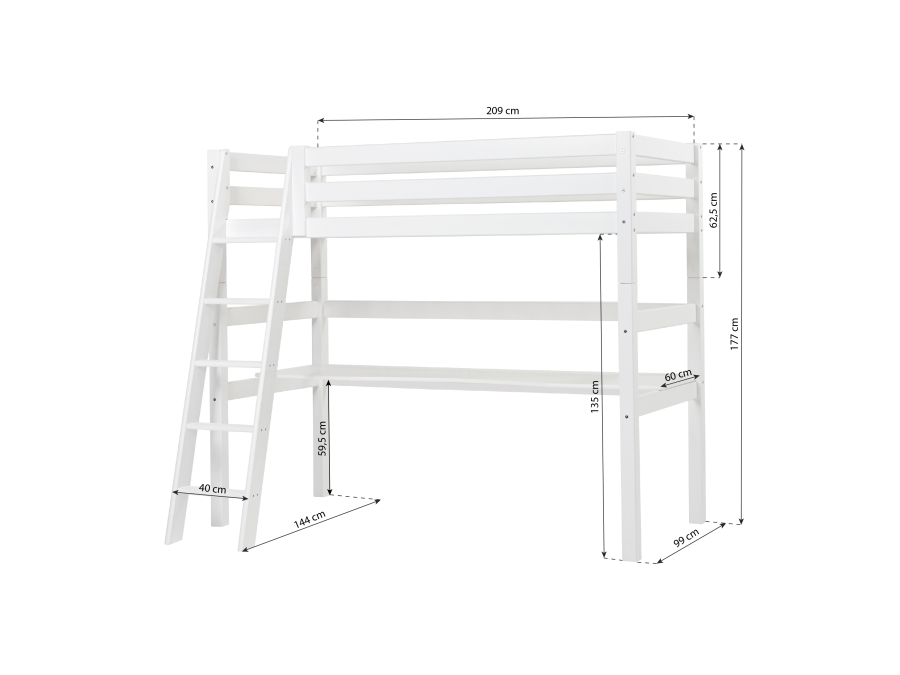 Hoppekids ECO Luxury hoogslaper met bureau 90x200  - schuine ladder - Afbeelding 7